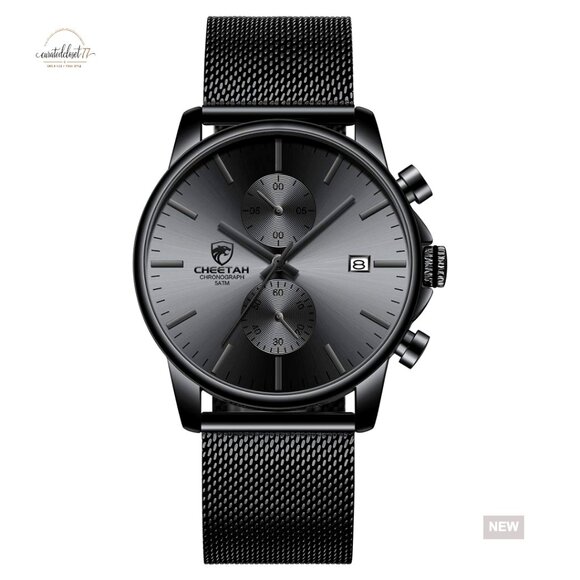 Minimalist Chronograph Watch Stainless Steel Mesh Band Quartz Movement